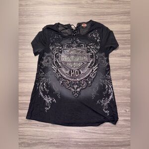 Harley Davidson Women’s Bling Short Sleeve Shirt - no size tag approx size L